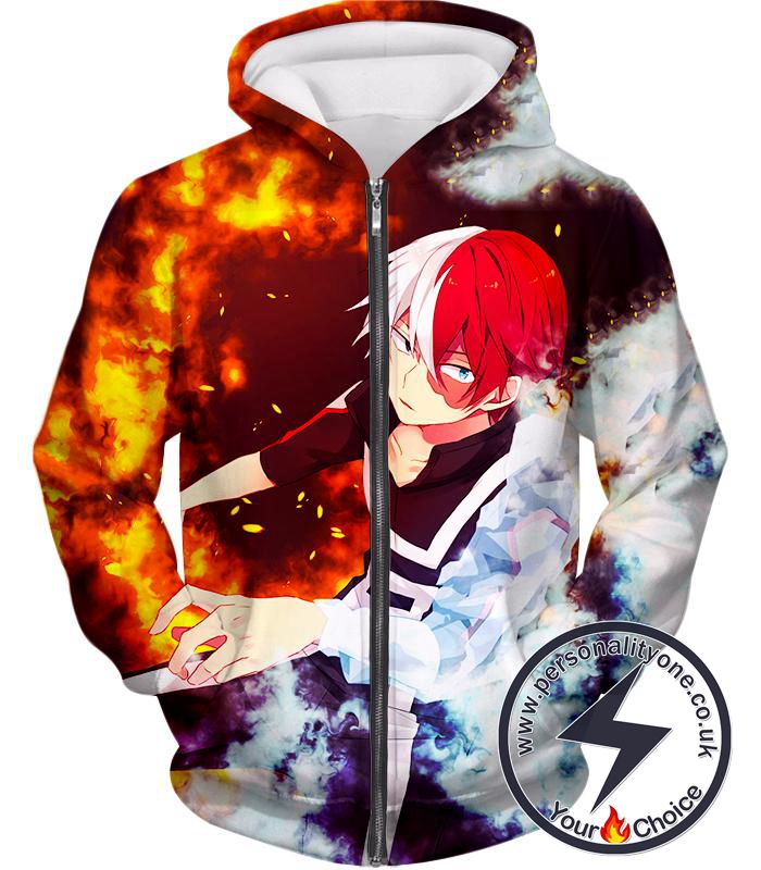 My Hero Academia Super Cool Anime Hero Shoto Todoroki Quirk Half Cold Half Hot Action Zip Up Hoodie